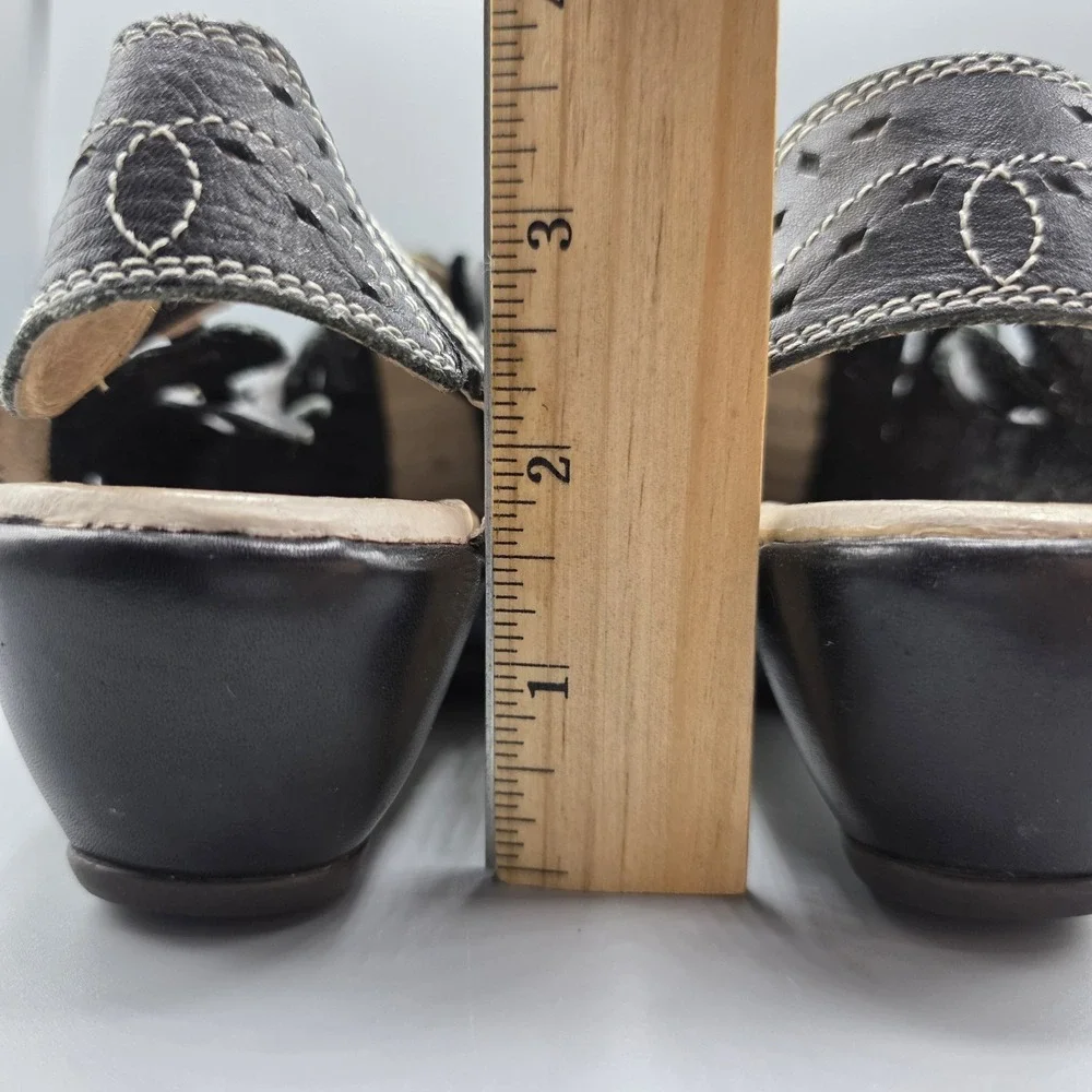 Pikolinos Romana Shoes Womens 38 Black Leather Slingback Sandal Wedge Heel Woven